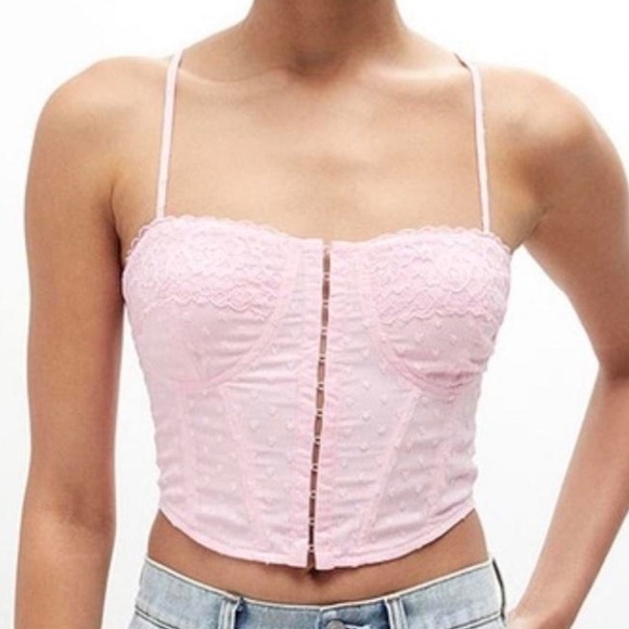 La Hearts Tops - La Hearts Light Pink Adjustable Sexy Lace Corset Sleeveless Sexy Crop Top Size M